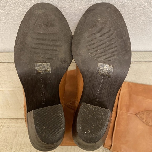 BCBG Boots 8B Camel Brown Leather Pull On Slouch Cowgirl Western BCBGeneration - Picture 11 of 15